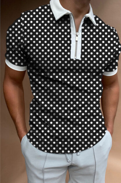 Купить Summer Lapel Neck Short Sleeve Polo Shirt Print Polka Dot Men's Top Casual Breathable Tees