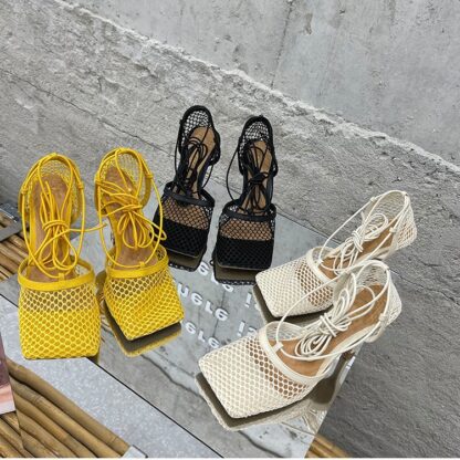 Купить 2021 fashion women's shoes mesh breathable square headband high-heeled sandals