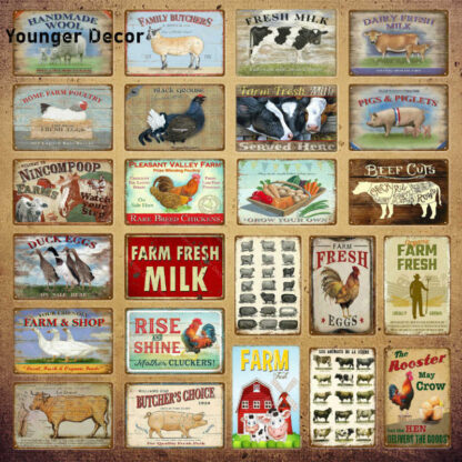 Купить Family Butchers Tin Signs Beef Cuts Duck Eggs Wool Vintage Metal Plaque Farmhouse Farm Shop Wall Decor Cow Pig Poster YI-120