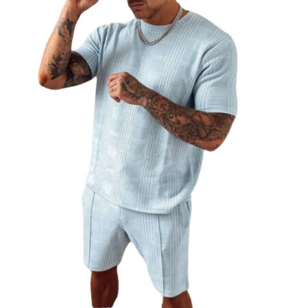 Купить summer men's casual tracksuits suit short sleeve shorts plus size two-piece sports clothing set trendy men