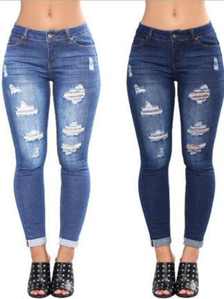Купить Women's Ripped Jeans Classic Stretch Casual High Waist Skinny Distressed Denim Pants Hole Bottoms Female Slim Elastic Pencil Trousers S-3XL