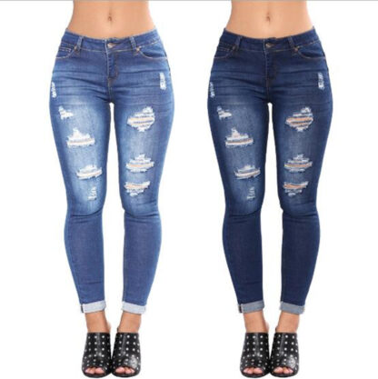 Купить Women's Ripped Jeans Classic Stretch Casual High Waist Skinny Distressed Denim Pants Hole Bottoms Female Slim Elastic Pencil Trousers S-3XL