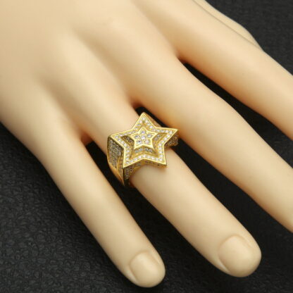 Купить Hip-hop 18K Gold Mens Gemstone Ring AAA Zircon for Street Dance Fashion Five-pointed Star Jewelry Accessories Gifts US Size 8-11 Wholesale