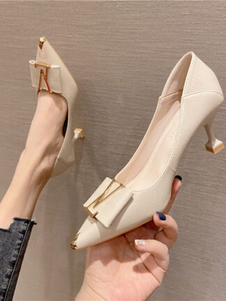 Купить pointed Dress mouth Shoes Shallow single shoes spring high heels women's fashion bright diamond cat heel soft leather comfortable work 5a-9 7RGK