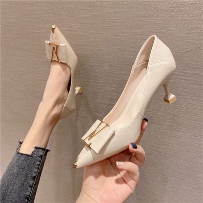 Купить pointed Dress mouth Shoes Shallow single shoes spring high heels women's fashion bright diamond cat heel soft leather comfortable work 5a-9 7RGK