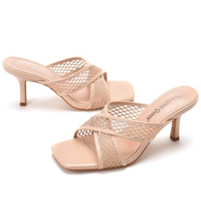 Купить Temperament mesh breathable fish mouth women's shoes shallow mouth wine cup heels high-heeled sandals