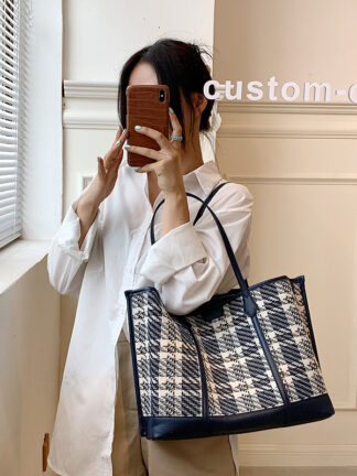 Купить Personalized Vintage woven women's bag contrast color large capacity simple one shoulder handbag