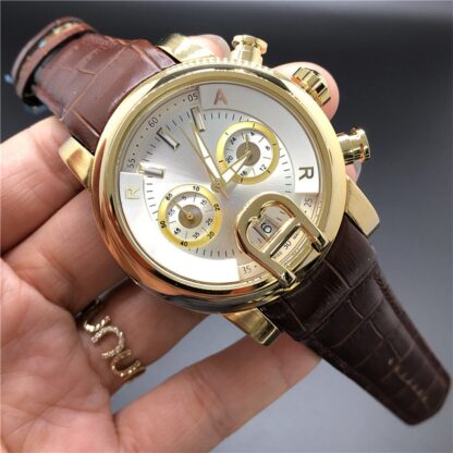 Купить Men's automatic high quality watches black leather strap gold stainless steel dial quartz fashion watch 5ATM waterproof suitable for montre de luxe OB4017