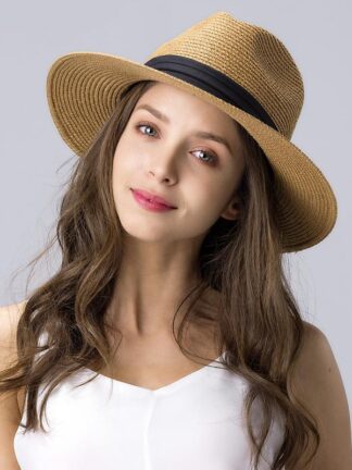 Купить Wide Brim Hats SWAK Summer Hat For Women Men Panama Straw Travel Beach Sun Fedora Jazz