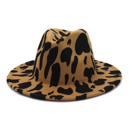 Купить Wide Brim Hats Winter Women Men Cows Pattern Print Spotted Fedora Hat Autumn Street Felted 3607 Q2