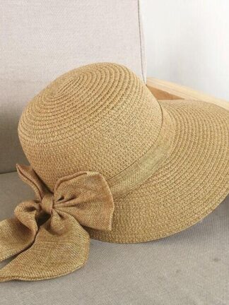 Купить Wide Brim Hats Lady Bowknot Straw Hat Adult Summer Sunscreen Leisure Cap Students Fresh Raffia Shading Sun Foldable