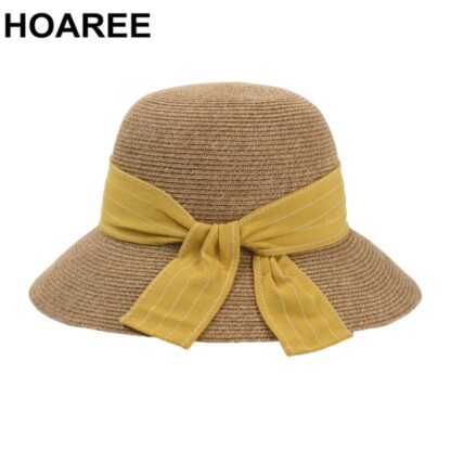 Купить Wide Brim Hats Summer Hat Yellow Womens Sun Bowknot Visor Straw Spring Designer Brand Dome Collapsible Bucket