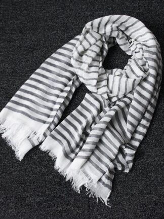 Купить Scarves Stripe Print Cotton Linen Women Men Thin Light Scarf Lady Easy Artsy Shawl Wraps Bufanda