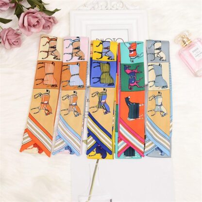 Купить Scarves Ins Silk Scarf Women's Thin Binding Bags Decorative Strip Functional Long Horse Printing Versatile Korean Chiffon