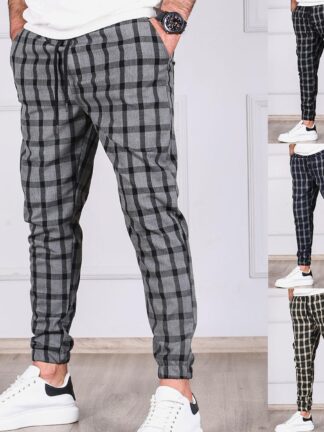 Купить Streetwear plaid striped Elastic Waist trousers jogging pants Casual Jogger Sweatpants