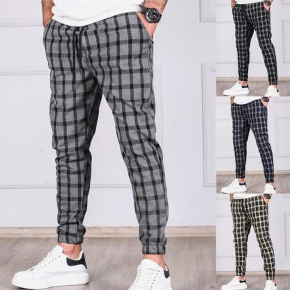 Купить Streetwear plaid striped Elastic Waist trousers jogging pants Casual Jogger Sweatpants
