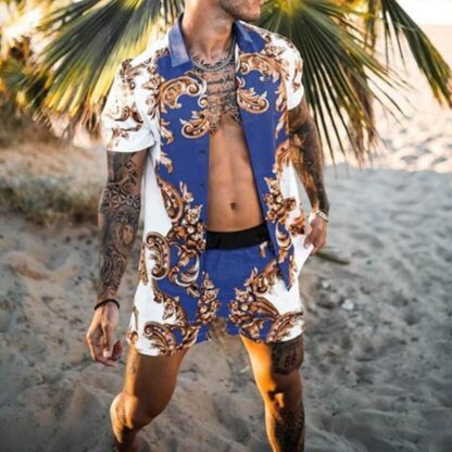 Купить Swimsuit Men Summer Tracksuits Hawaii Short Sleeve Button Down Nice Printed Shirt Tops Sets Clothes