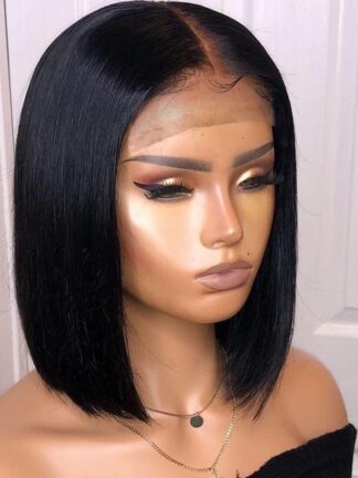 Купить Short Bob Silky Straight Human Hair 150% Density 13x6 High Definition Lace Front Wig Baby Hair Pre-pulled Natural Hairline Peruvian Bleached Knot