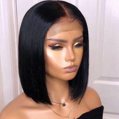 Купить Short Bob Silky Straight Human Hair 150% Density 13x6 High Definition Lace Front Wig Baby Hair Pre-pulled Natural Hairline Peruvian Bleached Knot