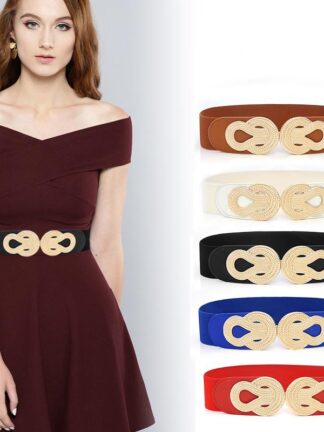 Купить Belts Women Fashion Wide Elastic Canvas Faux Leather Cummerbund Metal Waist Belt Waistband Designer For Ceinture