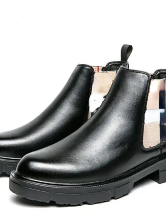 Купить Chelsea Boots Ankle Fashion Botines 2021 New Solid Men Shoes Spring Autumn Slip on Concise Banquet Round Toe PU Leather Classic Comfortable Dress DH555-1