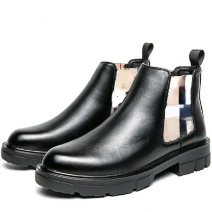 Купить Chelsea Boots Ankle Fashion Botines 2021 New Solid Men Shoes Spring Autumn Slip on Concise Banquet Round Toe PU Leather Classic Comfortable Dress DH555-1