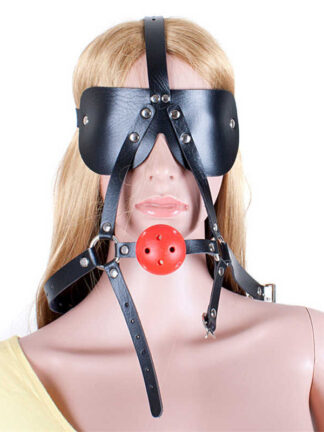 Купить 2022 adultshop Turn Y Shape Head Harness Blindfold Pink Gag Pink Leather Adjustable Lockable Belt BDSM Pig Dog Slave Training Kit