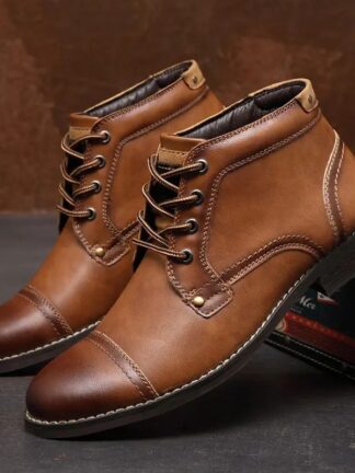 Купить Botines Martin Boot Men Shoes Ankle 2021 New Spring Autumn Lace Up Round Toe PU Leather Casual Outdoors Fashion Classic Comfortable DH642