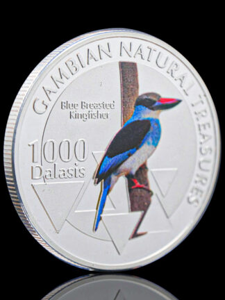 Купить 50pcs Non Magnetic Silver Plated Gambian Natural Treasumres African Blue Breasted Kingfisher Medal Souvenirs Coin Animal Collectible Coins