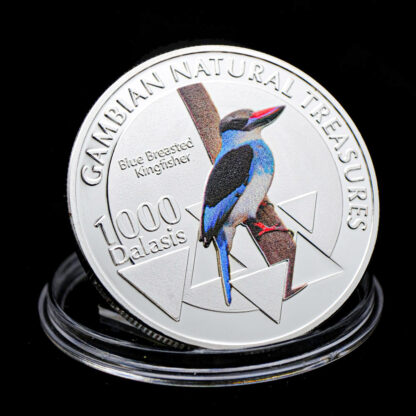 Купить 10pcs Non Magnetic Craft Silver Plated Gambian Natural Treasumres African Blue Breasted Kingfisher Medal Souvenirs Coin Animal Collectible Coins