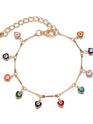 Купить Luxury Rainbow Evil Eye Charm Bracelet Gold Plating Heart Flower Shape Jewelry for Women Gift