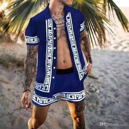 Купить Mens flower shirt Hawaiian suit casual button beach Tracksuits Full body printing tropical vacation Beachwear Short Sleeve 2pcs set Shirt Tops Shorts Sets