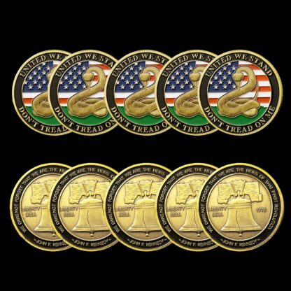 Купить 5pcs Non Magnetic Crafts 1776 USA Declaration of Independence Liberty Bell And "Don't Tread On Me" Snake Pattern Bronze Plated Challenge Coin