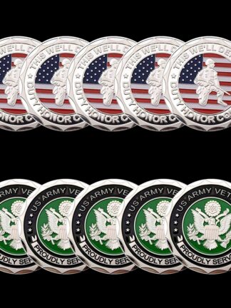 Купить 5PCS Non Magnetic US Flag Army Craft Veteran Proud Served This We'll Defend Duty Honor Country Day Silver Plated Challenge Coin Gifts