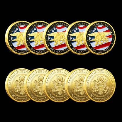 Купить 5PCS Non Magnetic Crafts US Army Gold Plated Souvenir Coin USA Sea Land Air Of Seal Team Challenge Coins Department Navy Military Badge