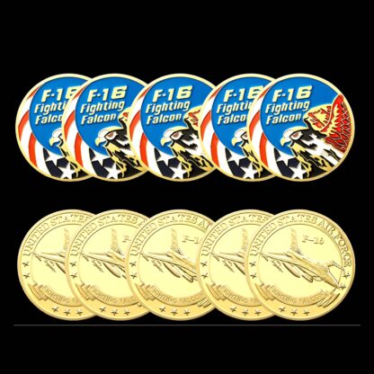 Купить 5PCS Non Magnetic Challenge Coin Craft USA Combat Aircraft F16 Helicopter Falcon US Eagle 24k Gold Plated Badge For Collection