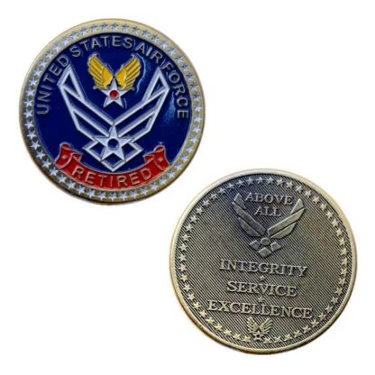 Купить 2pcs Non Magnetic United States Air Force Retired Above All Initegrity Service Excellence Craft Bronze Plated Challenge Coin