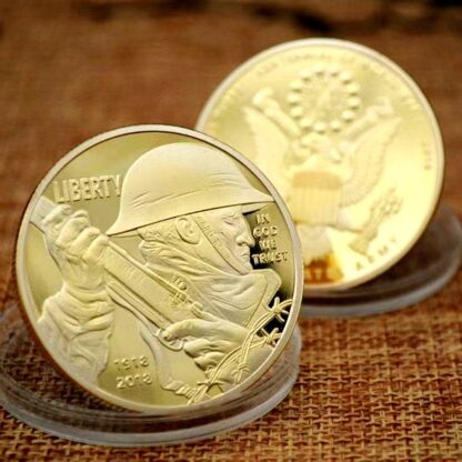 Купить 2pcs Non Magnetic First World War Soldier Liberty United Stated Army Eagles Craft Gold Plated Challenge Coin