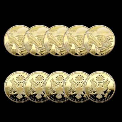 Купить 5pcs Non Magnetic First World War Soldier Liberty Challenge Craft United Stated Army Eagles Gold Plated Military Coin