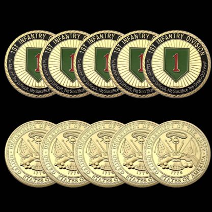 Купить 5pcs Non Magnetic 1775 USA Challenge Military Army 1st Infantry Division Great Duty Soldier Honor Gold Plated Value Coin Collection Medal Craft