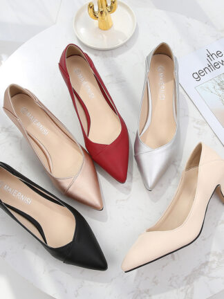 Купить 2021 fashion trend casual women's Shoes Sexy pointed toe cap middle heels small fragrance high heels