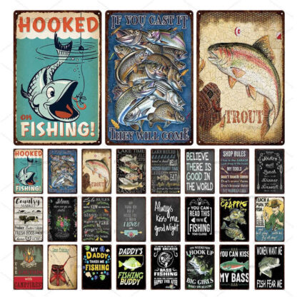 Купить Rules Tin Fishing Sign Vintage Metal Plate For Wall Poster Farm Art Decoration Retro Stickers Plaquesa