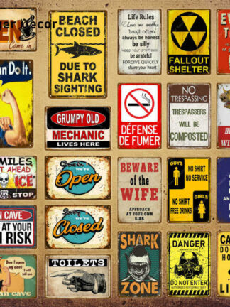 Купить Open Closed Metal Signs Vintage Shark Zone Art Poster Garage Pub Rustic Wall Plaque Bar Diner Home Decor Toilets Plate YI-158