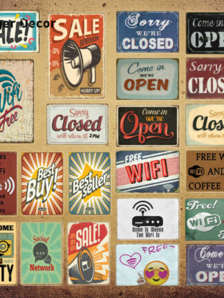 Купить Man Cave Party Decor Free Wifi and Coffee Metal Poster Closed Open Sale Wall Art Print Advertising Board Vintage Tin Sign YI-231