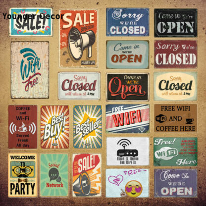 Купить Man Cave Party Decor Free Wifi and Coffee Metal Poster Closed Open Sale Wall Art Print Advertising Board Vintage Tin Sign YI-231