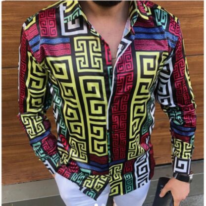 Купить fashion print mens casual shirts turn down collar long sleeve camisa plus size 3xl lujo clothing top blusa spring autumn hawaii Homme Clothes wholesale sale shirt