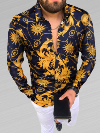 Купить Plus Size 3XL Men's Casual vintage Shirt Long Sleeve Autumn Hawaiian Shirts Printed Pattern Man Clothes Cardigan Blouse
