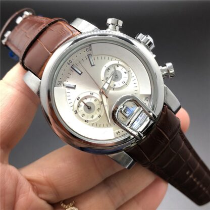 Купить Men's Automatic Quartz Stainless Steel Watch 40mm Sliding Clasp Dual Dial Full Functional Leather Watches OB4012