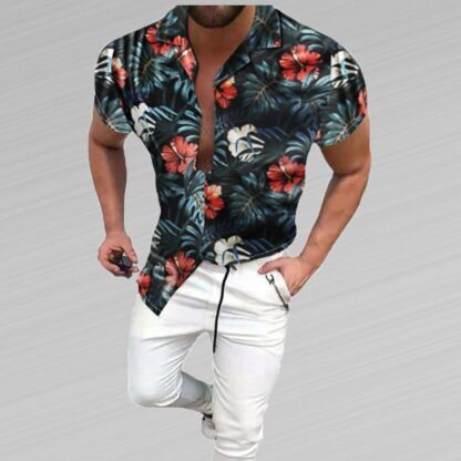 Купить men casual flower printed shirts beach top Vintage hombre hawaiian Tropical Flower Print Shirt summer blusa blouse