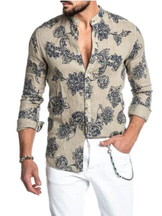 Купить Campus style Clothing button up men shirt summer flower printing shirts mens long sleeve Wholesale chemise